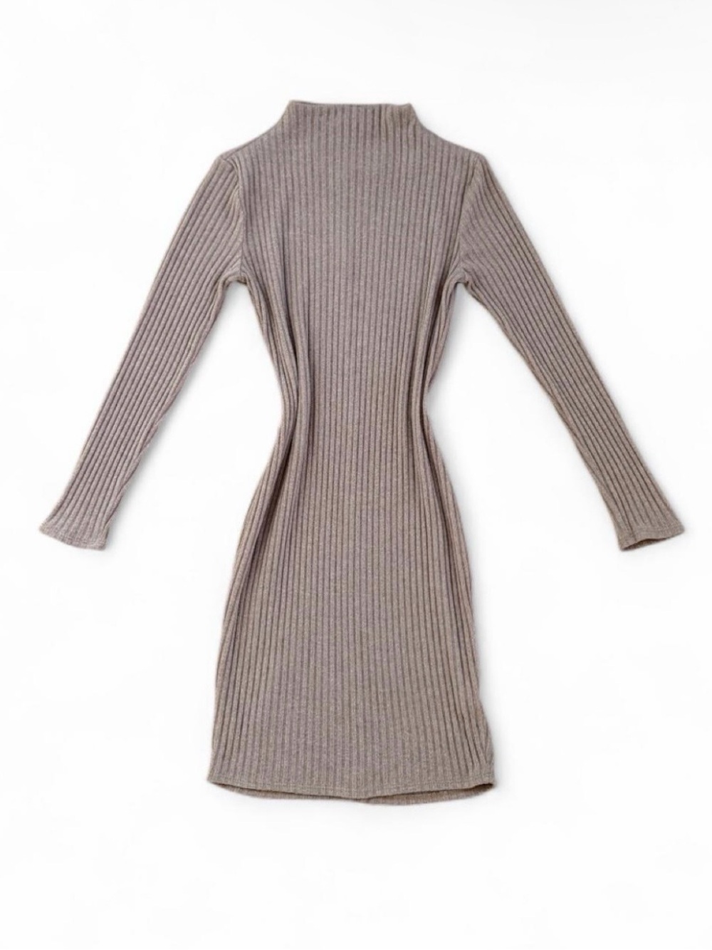 Charlotte Russe Taupe Ribbed Mockneck Long Sleeve Bodycon Dress